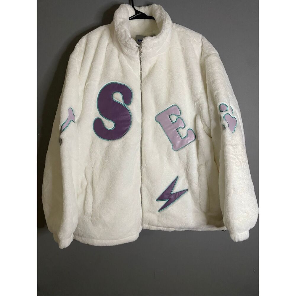 Aelfric Eden White Sherpa SEA Bones FishScale Zip Up Jacket Size Small NWT